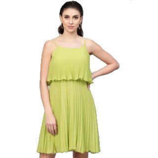 SASSAFRAS Women Green Solid Accordion Pleated A-Line Dress at Rs.809